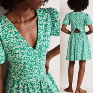 Boden Back Detail Jersey Mini Dress in Emerald Floret Bud size 4